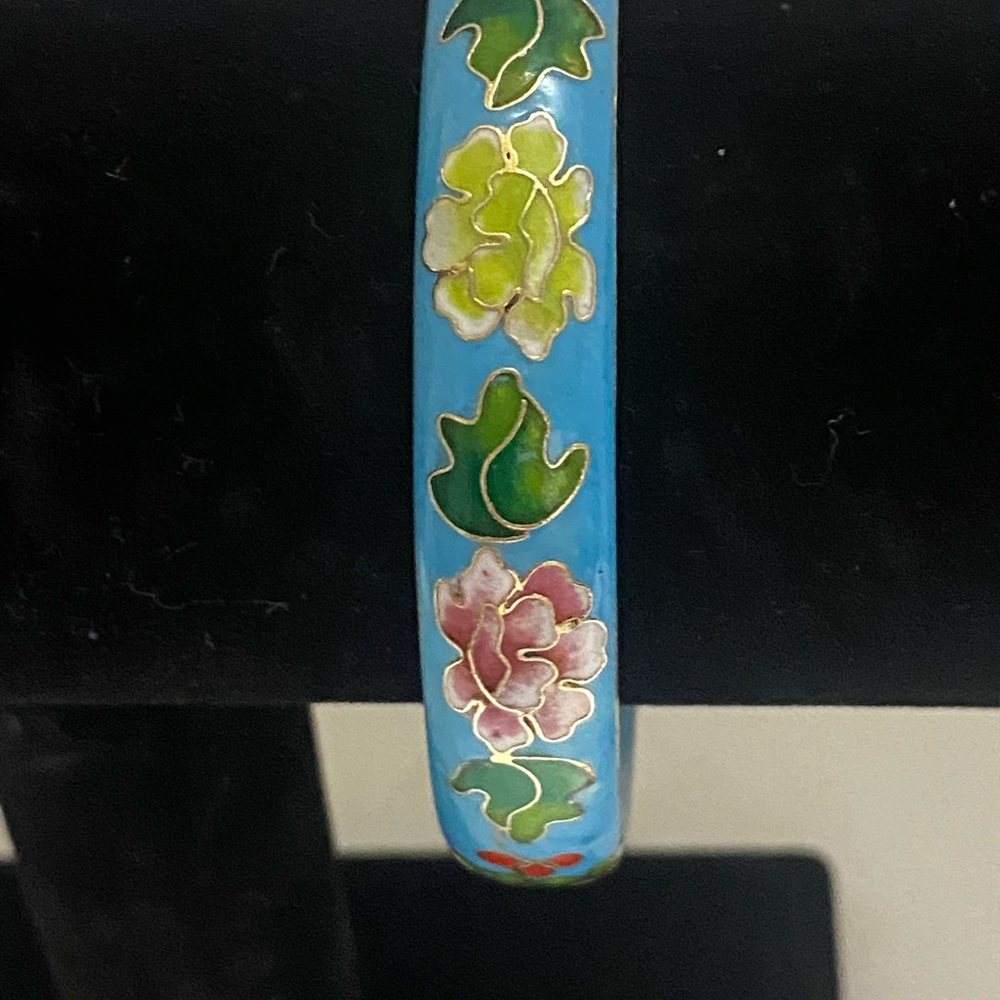 Blue Floral Cloisonné Bangle Bracelet